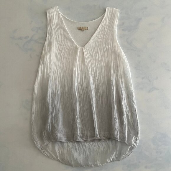 Giusy Tops - Giusy Silk Pleated V-Neck Ombre Sleeveless Tunic Blouse